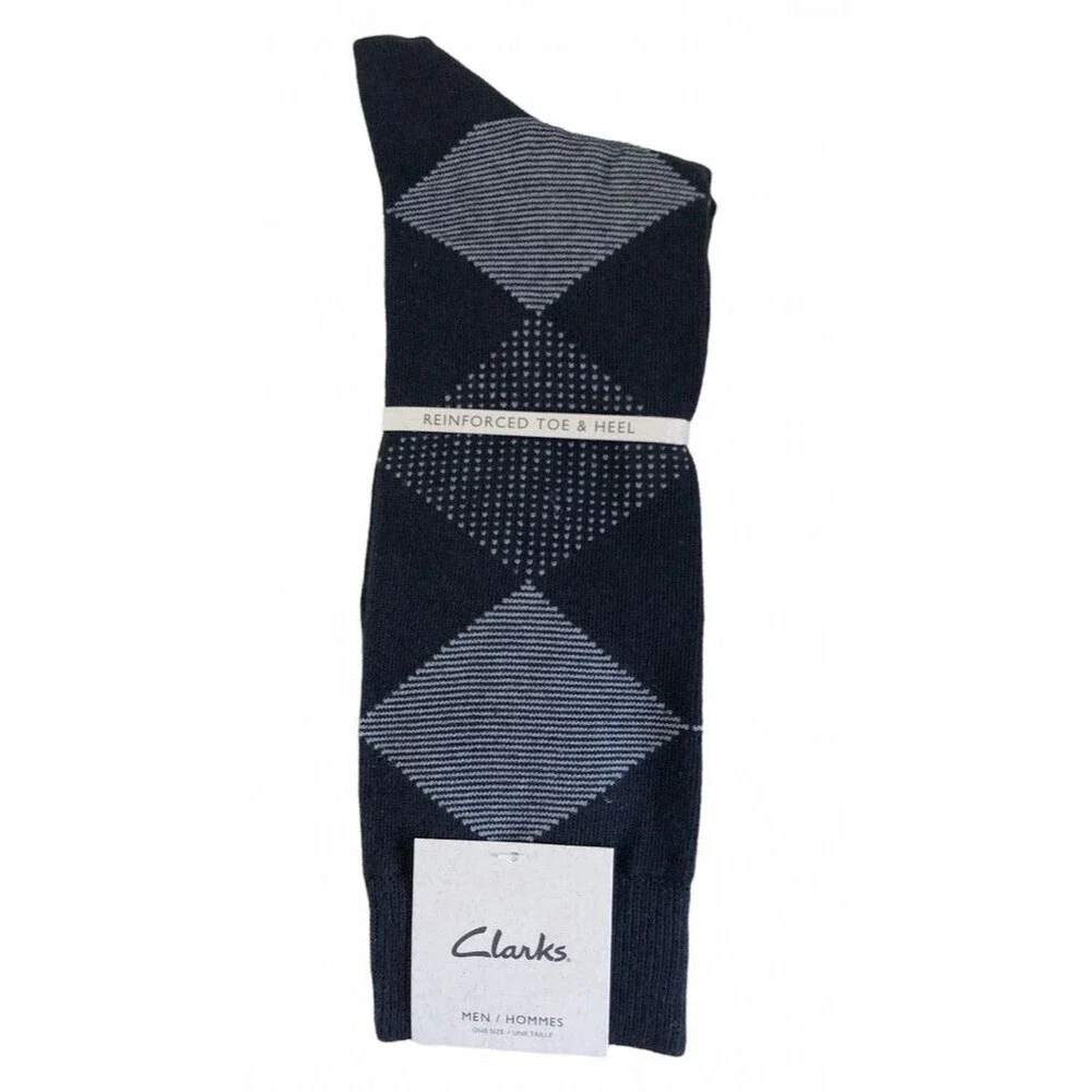 Clarks Argyle Mens Socks Dress Casual Cotton Black Gray Reinforced Toe One Size